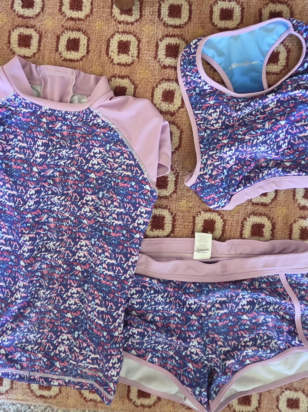 Eddie Bauer Girls' Pink & Blue Patterned Three Piece Swim Set